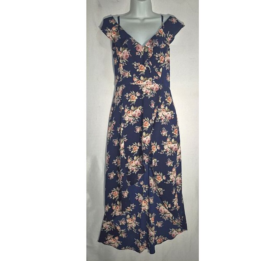 iZ Byer Romper Dress, sleeveless, Dark Blue w/floral design in size 9